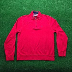 Tommy Hilfiger Sweater Mens Medium Red 1/4 Zip Pullover Outdoors‎ Casual Preppy